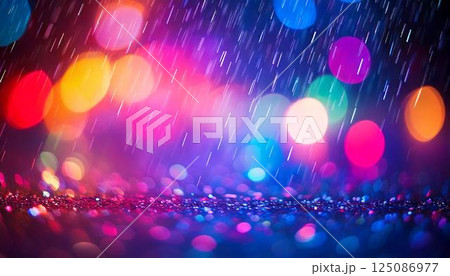 カラフルな雨と光の玉ボケが美しい幻想的な背景 カラフルな雨と光の玉ボケが美しい幻想的な背景 125086977