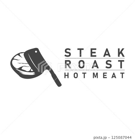 silhouette of steak logo with vintage old minimalist concept with meat, fire and knife, illustration of steak symbol grilled meat templet brand restaurant, food, bar, cafe and poster 125087044