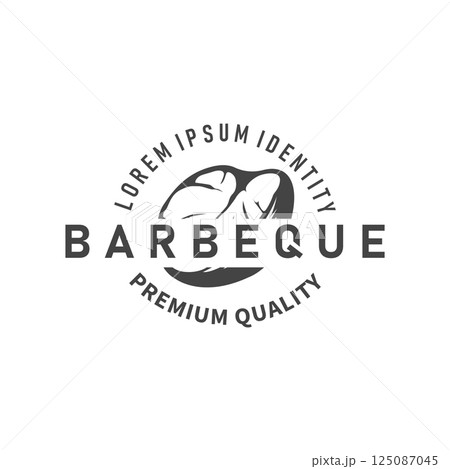 silhouette of steak logo with vintage old minimalist concept with meat, fire and knife, illustration of steak symbol grilled meat templet brand restaurant, food, bar, cafe and poster 125087045
