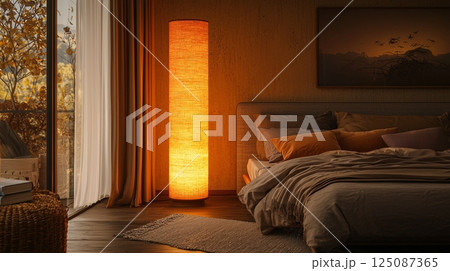 Serene Bedroom Mockup with Calming Atmosphere and Warm Ambient Lighting 125087365