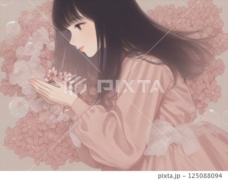 沢山の花びらと花を持つ女性 沢山の花びらと花を持つ女性 125088094