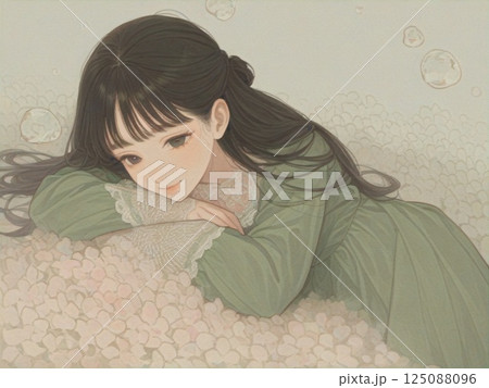 沢山の花びらに微笑む女性 125088096