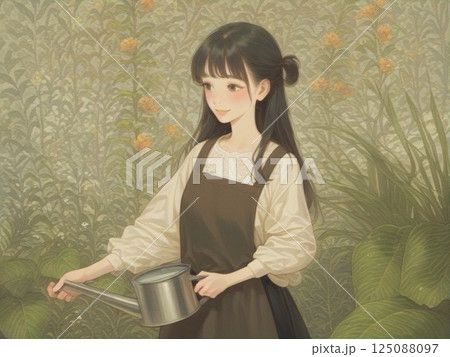 じょうろを持つ笑顔の女性 125088097