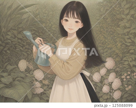 じょうろを持つロングヘアの女性 125088099