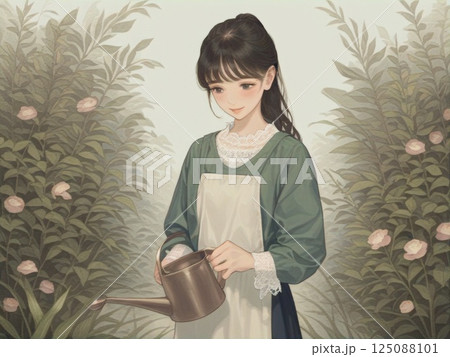 植物の世話をするポニーテールの女性 125088101