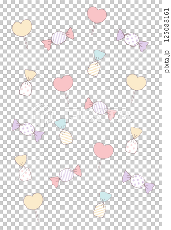 くすみカラーの色々キャンディーの手描き背景 くすみカラーの色々キャンディーの手描き背景 125088161