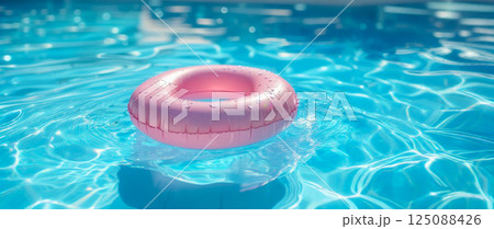 プールに浮かぶピンクの浮き輪 125088426
