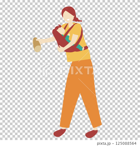 Illustration of a woman playing Mölkky with a baby 125088564