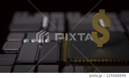 The Gold Dollar symbol on Mother Board for Business concept 3d Rendering. 125088899