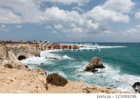 Stunning coastal views of Ayia Napa in Larnaka, Cyprus, showcasing the beauty of the Mediterranean Sea Stunning coastal views of Ayia Napa in Larnaka, Cyprus, showcasing the beauty of the Mediterranean Sea 125089296