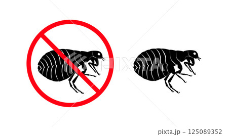 Stop Fleas Sign and Flea Silhouette, Pest Control and Prevention Stop Fleas Sign and Flea Silhouette, Pest Control and Prevention 125089352