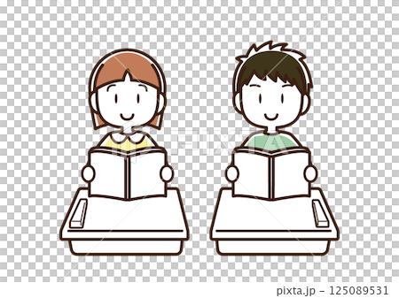机で本を読む子供 机で本を読む子供 125089531