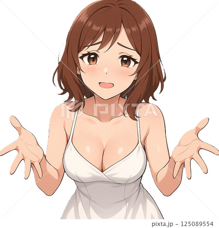 訴えかけている白ワンピースの女性 125089554