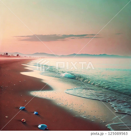 夕暮れのビーチと砂浜 夕暮れのビーチと砂浜 125089563