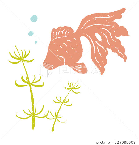 シンプルな金魚と水草のシルエット　版画風　和風 125089608