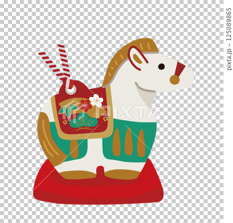 十二支の置物　干支の土鈴のイラスト　午年 2026年　白 125089865