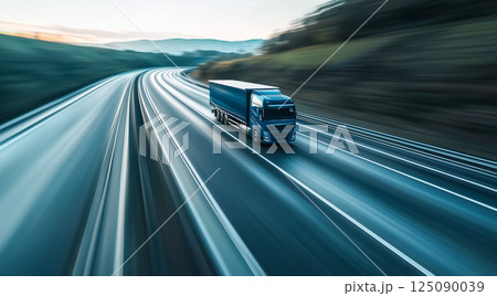 高速道路を走る高速貨物トラック 125090039