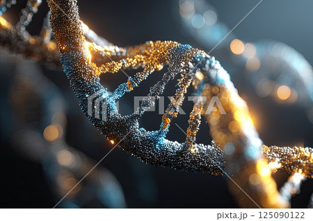 Digitized DNA molecule. A stunning representation of a digitized DNA molecule, emphasizing its role in coding life and the diversity of organisms. 125090122