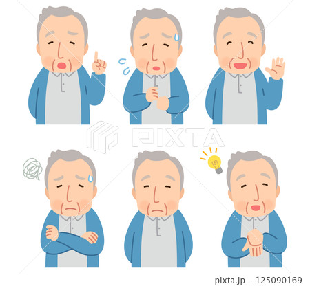 高齢男性　表情ポーズ　シニア　高齢者　後期高齢者 125090169