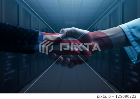 国際データ協定を象徴する握手、日米協力 125090222
