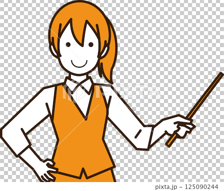 Female employee holding a pointer (upper body) 125090244