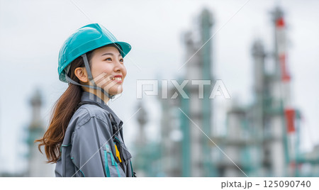 安全装備を着用して微笑む女性エンジニア 125090740