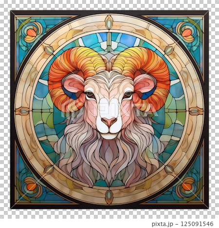 Retro ram stained glass illustration 3 / Material for flyers and posters Retro ram stained glass illustration 3 / Material for flyers and posters 125091546
