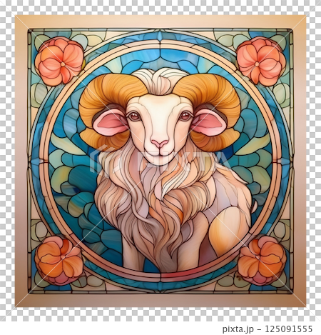 Retro ram stained glass illustration 12 / Material for flyers and posters Retro ram stained glass illustration 12 / Material for flyers and posters 125091555
