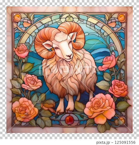 Retro ram stained glass illustration 13 / Material for flyers and posters Retro ram stained glass illustration 13 / Material for flyers and posters 125091556