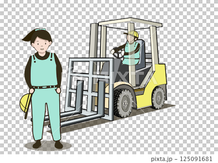 フォークリフトを運転する男性と女性 125091681