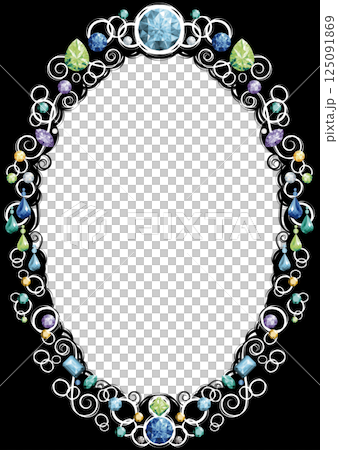 宝石で飾られた縦楕円のフレーム(寒色・白線) 宝石で飾られた縦楕円のフレーム(寒色・白線) 125091869