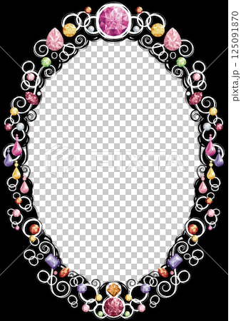 垂直橢圓形框架，飾有珠寶（暖色，白色線條） 125091870