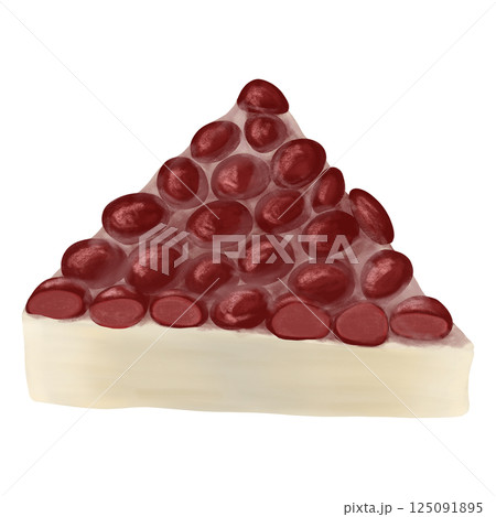 6月の夏越の祓の時に食べる暑気払いの和菓子、ういろうの上に小豆がたっぷり載った水無月のイラスト、白 125091895