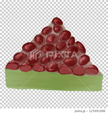 一幅插圖描繪了水無月，這是一種日本甜點，在六月的夏季淨化儀式中用來驅暑，在外郎年糕上放有大量紅豆，還有抹茶 125091896