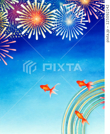 金魚　夏　生成AI　背景 125092142