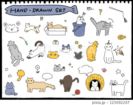 猫のかわいい手描きイラストセットのイラスト素材 [125092287] - PIXTA