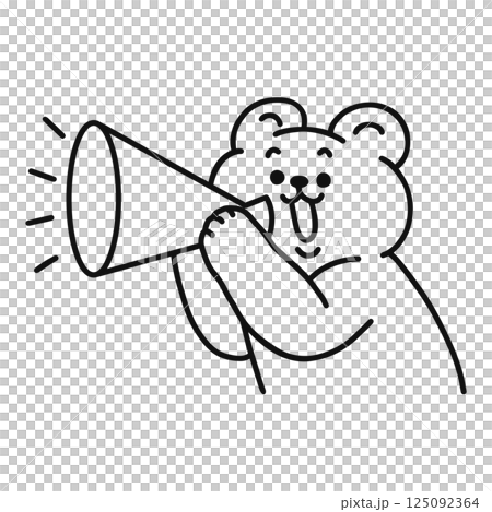 メガホンを持ったクマ　線画 125092364