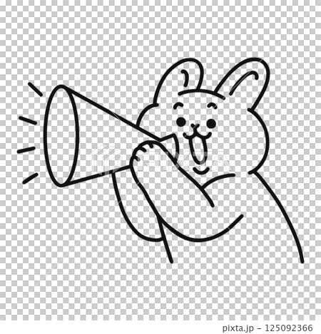 メガホンを持ったウサギ　線画 125092366