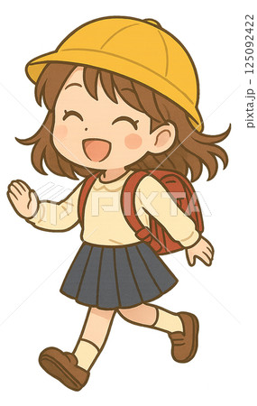 登校中の小学生の女の子 125092422