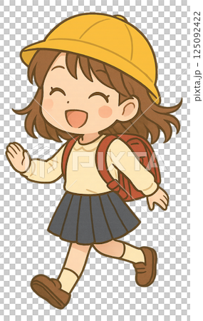 小學女孩在上學的路上 125092422