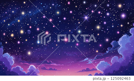 雲の向こうに見える星空、夜景 125092463