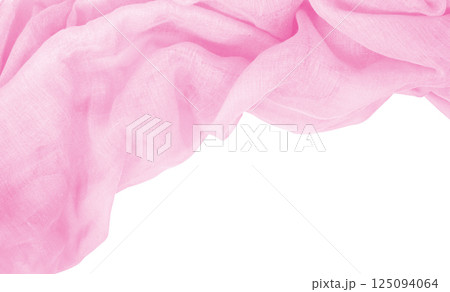 Pink chaotic draped fabric for corner isolated on white 125094064