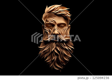 A sleek and stylish barbershop logo featuring a man with a well-groomed beard and trendy hairstyle. The man has brunette hair with a subtle blend of brown and black tones 125094156