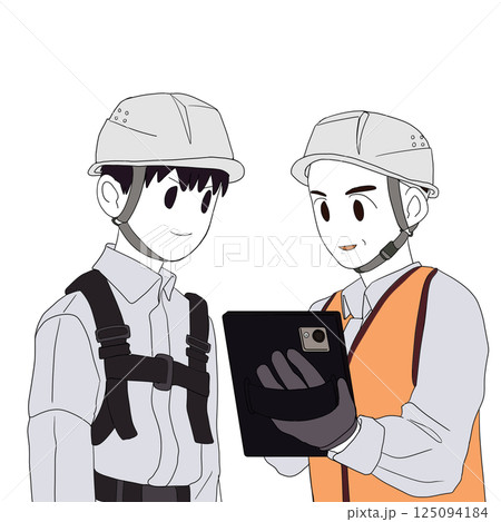 建設現場でタブレットを使う作業員と建設作業者 125094184