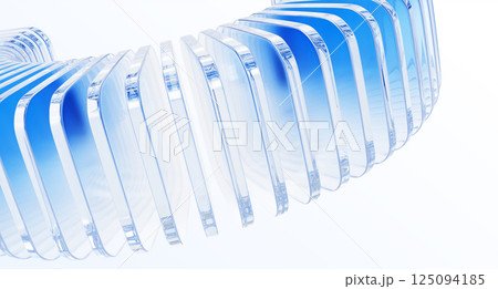 3d light blue background with row of glass transparent square plates. Abstract curve wave line pattern. Crystal array of geometric block shapes render. Futuristic design digital tech. 3D illustration 125094185