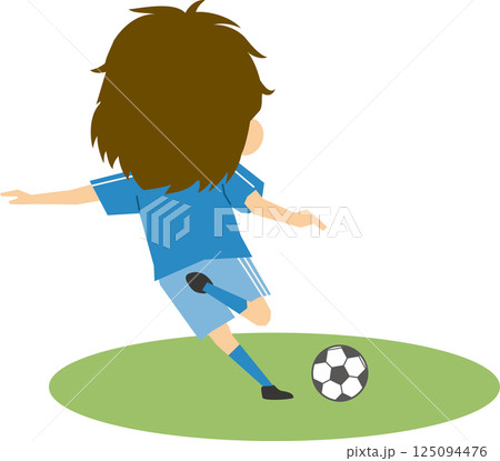 ボールを蹴る後ろ姿のサッカー選手のイメージイラスト ボールを蹴る後ろ姿のサッカー選手のイメージイラスト 125094476