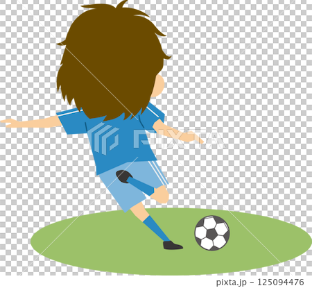 ボールを蹴る後ろ姿のサッカー選手のイメージイラスト ボールを蹴る後ろ姿のサッカー選手のイメージイラスト 125094476