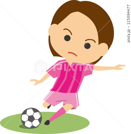 ボールを蹴る女子サッカー選手のイメージイラスト 125094477