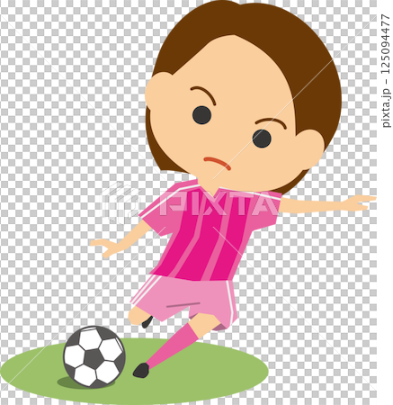 ボールを蹴る女子サッカー選手のイメージイラスト 125094477