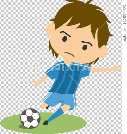 一名男足球員踢球的插圖 125094479